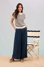 Load image into Gallery viewer, Navy, Stripe Crew Neck, Short Sleeve Knit Pullover
