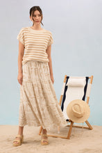 Load image into Gallery viewer, Khaki, Stripe Crew Neck Short Sleeve Knit Puillover
