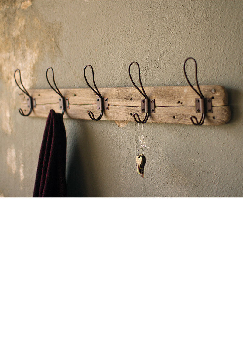 Recycled Wood Coat Rack w/Rustic Hooks