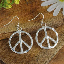Load image into Gallery viewer, Woodstock Vibes Silver Peace Sign Earring
