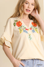 Load image into Gallery viewer, Floral Embroidered Ruffle Sleeve Crossbody Top
