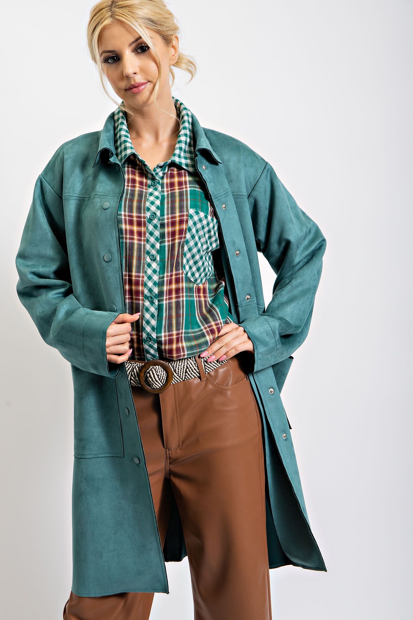 Teal Faux leather coat
