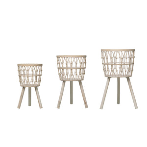 White Wicker Plant Stand-Large
