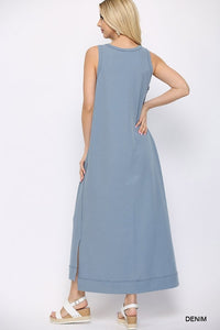 Blue Tank Dress w/Side Slit